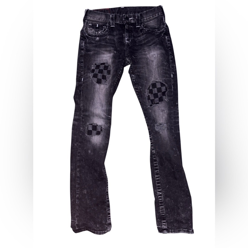 Stylish Black Distressed true religion Jeans with Patchwork